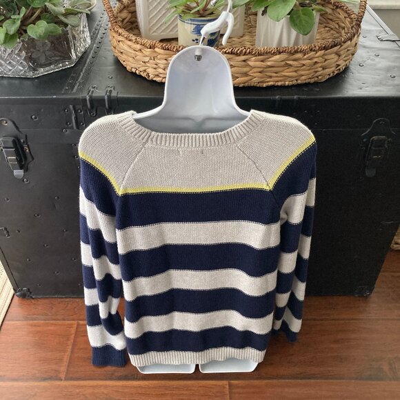 Merona Navy Gray Yellow Stripe Long Sleeve Pullover Sweater Large - Picture 6 of 10